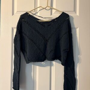 Free People Navy Crop Sweater